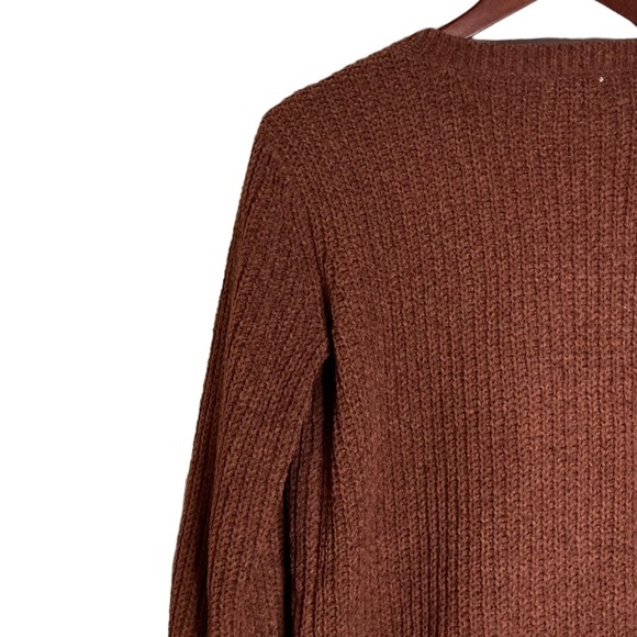 So Brown Oversized Knit Long Sleeve Sweater Split High Low Hi Lo Hem V Neck XS - Picture 9 of 15